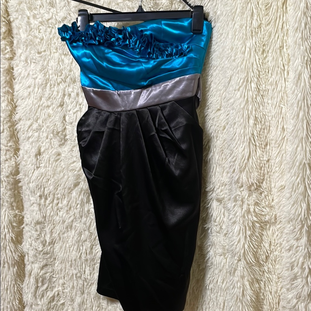 Blue and Gray Strapless Sheath Dress for Prom